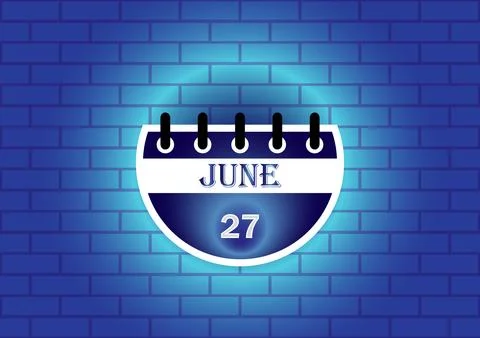 June 27th calendar date displayed on a blue brick wall background. Perfect .. Stock Illustration
