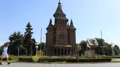 June 28, 2017: View of the Timisoara Orthodox Cathedral. Romania Stock Footage 97400258