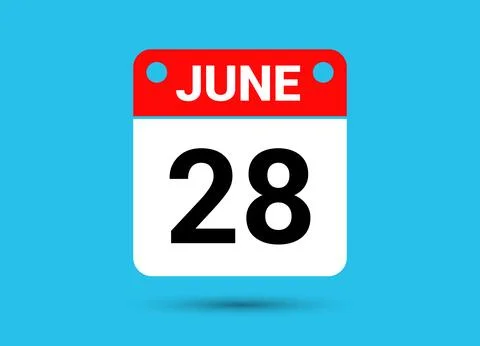 June 28 Calendar Date Flat Icon Day 28 Vector Illustration Stock Illustration