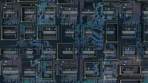 June 3 2026 Abstract 3D Circuit Board Dark Blue Camera Pan 4K Stock Footage 336282372
