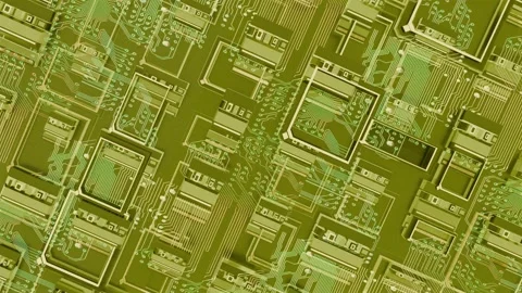 June 3 2026 Abstract 3D Circuit Board Yellow Green Loop 4K Stock Footage 336282384