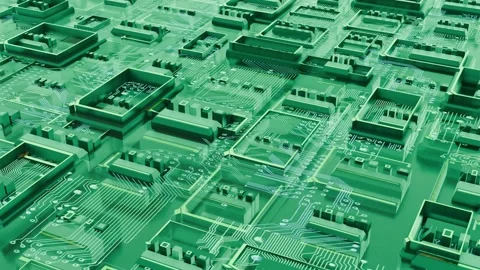 June 3 2026 Abstract 3D Circuit Board Green Teal Loop 4K Stock Footage 336282394