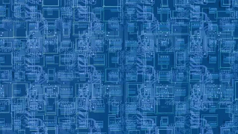 June 3 2026 Abstract 3D Circuit Board Blue Seamless Loop 4K Stock Footage 336282397