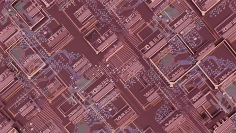 June 3 2026 Abstract 3D Circuit Board Pink Rose Loop 4K Stock Footage 336282406