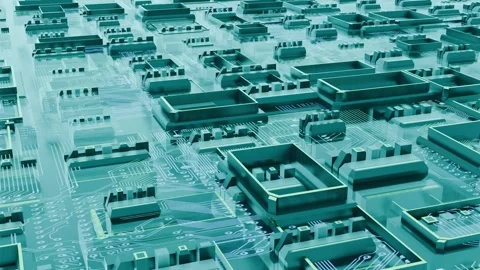 June 3 2026 Abstract 3D Circuit Board Cyan Teal Loop 4K Stock Footage 336282413