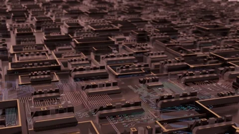 June 3 2026 Abstract 3D Circuit Board Brown Dark Red Loop 4K Stock Footage 336282423