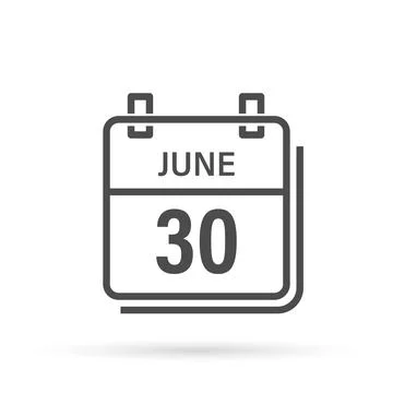 June 30, Calendar icon with shadow. Day, month. Flat vector illustration. Stock Illustration