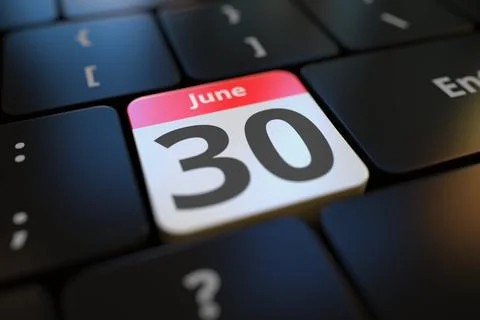 June 30 date on a keyboard key, 3d rendering イラスト素材