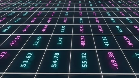 June 4 2026 Financial Data Tech Perspective Neon Grid Numbers Loop 4K Stock Footage 336333688