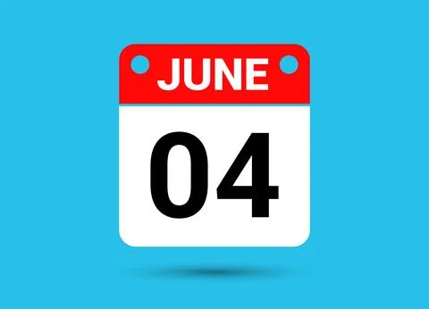 June 4 Calendar Date Flat Icon Day 4 Vector Illustration Stock Illustration
