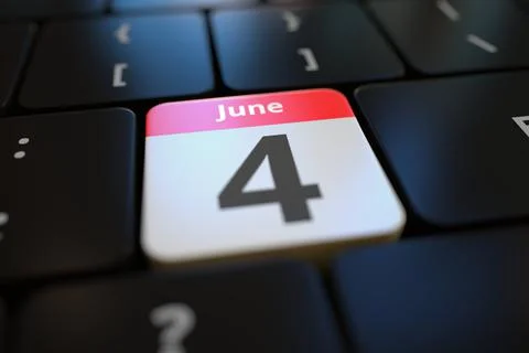 June 4 date on a keyboard key, 3d rendering Illustrazione stock