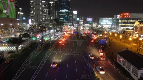 June 5, 2017. Night view and vehicle flow in front of Seoul Station Stock Footage 145973723