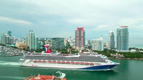 June 8, 2024 - Miami Beach, Florida: Aerial view Cruise ship Carnival Conquest Stock Footage 282389341