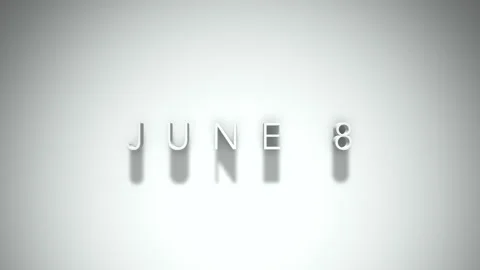 June 8 3D title animation with shadows on a white background 스톡 동영상 296001194