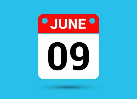 June 9 Calendar Date Flat Icon Day 9 Vector Illustration Stock Illustration
