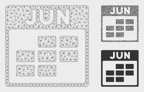 June Calendar Grid Vector Mesh Carcass Model and Triangle Mosaic Icon Stock Illustration