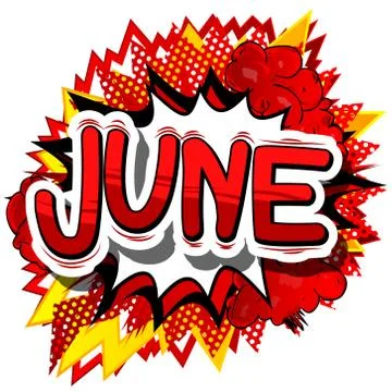 June - Comic book style word on abstract background. 스톡 일러스트