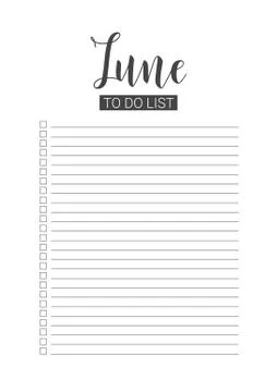 June To Do List. Vector Template. Handwritten lettering. Stock Illustration