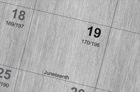 June Nineteenth is Juneteenth on close up of calendar Stock Illustration
