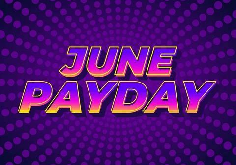 June Payday. Text effect for promotion ads about payday in june. Purple pin.. Stock Illustration