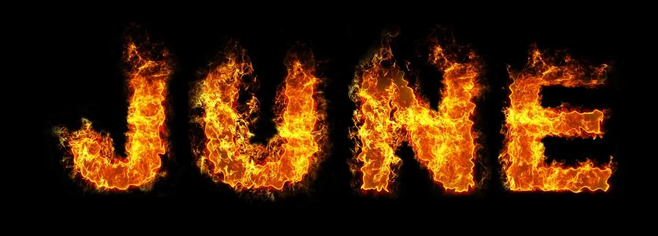 June text on fire Stock Photos