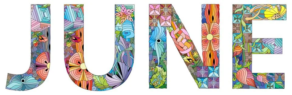 JUNE. Vector zentangle object for decoration for any purpose Ilustración de archivo