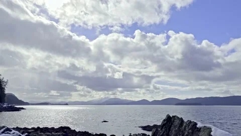 Juneau Alaska Favorite Channel beneath a Cloudy Blue Sky in Spring Stock Footage 150662953