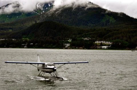 Juneau floatplane landing lower left corner 스톡 사진