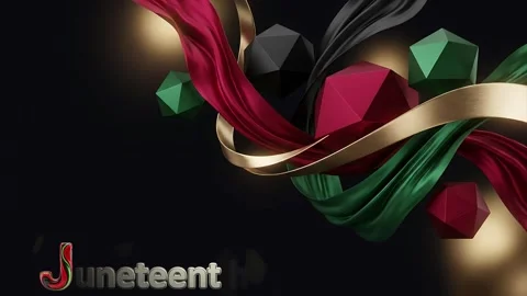Juneteenth abstract 3D background with ribbons and geometric shapes Stock Footage 335690971
