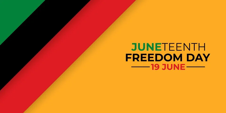 Juneteenth Banner Vector. Waving Pan African Flag on Orange Background. Jun.. Illustrazione stock