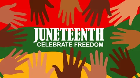 Juneteenth Celebrate Freedom Background with Diverse Raised Hands Animation 스톡 동영상 335875015