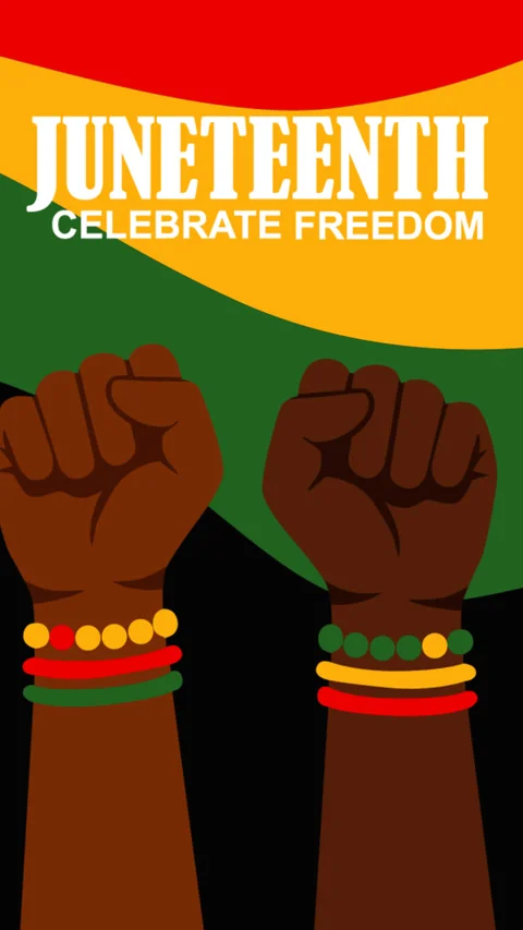 Juneteenth Celebrate Freedom Background with Raised Fists and African Herita Stock-Footage 335879411