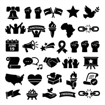 Juneteenth Celebration Black Silhouette Icon Set for Cultural Freedom Events 스톡 일러스트