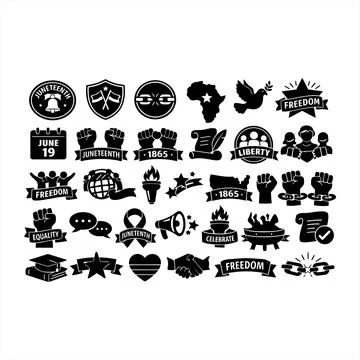Juneteenth Celebration Icon Collection Featuring Symbols of Freedom and Equ.. Ilustração Stock