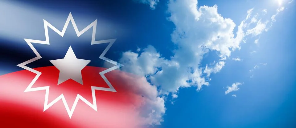 Juneteenth Flag with blue cloudy sky. Since 1865. Design of Banner. Foto stock