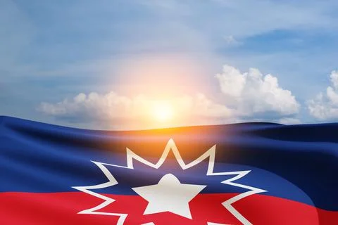 Juneteenth Flag with blue cloudy sky. Since 1865. Design of Banner. Stock Photos