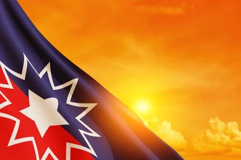 Juneteenth Flag with orange cloudy sky. Since 1865. Design of Banner. Stock Photos
