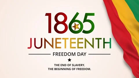 Juneteenth Freedom Day 1865 Text Animation with Waving Flag Stock Footage 336186215