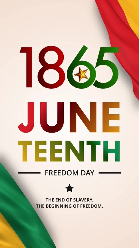 Juneteenth Freedom Day 1865 Text Animation with Waving Flag Vertical Video Stock Footage 336193944