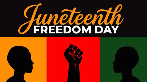 Juneteenth Freedom Day Celebration Background with Raised Fist and African H Видео 334653759