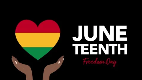 Juneteenth Freedom Day greeting animation with hands holding Pan-African color 스톡 동영상 336053393