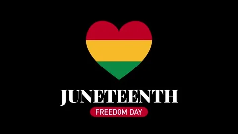 Juneteenth Freedom Day greeting text with Pan-African color heart on black Stock Footage 335449649