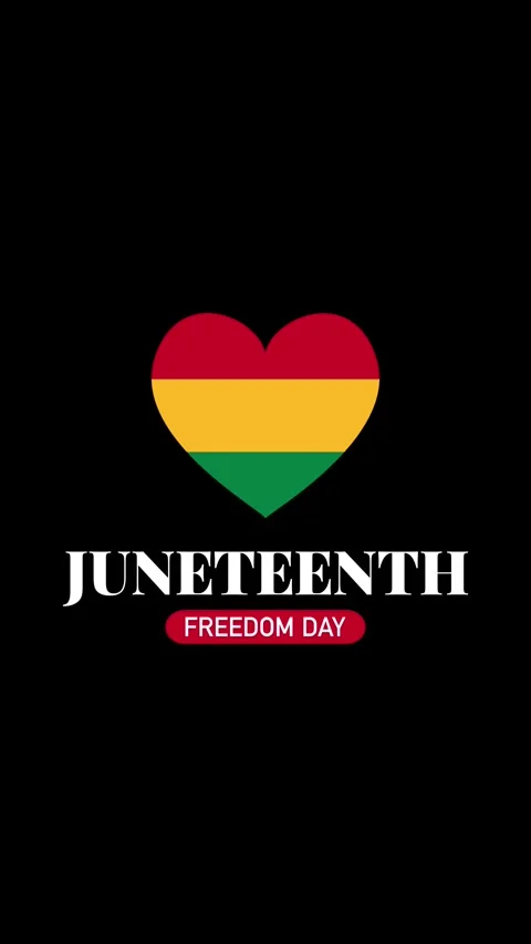 Juneteenth Freedom Day greeting text with Pan-African color heart on black Video stock 335449662