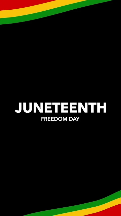 Juneteenth Freedom Day greeting text with wavy Pan-African colors corner frame Vídeo Stock 335573684