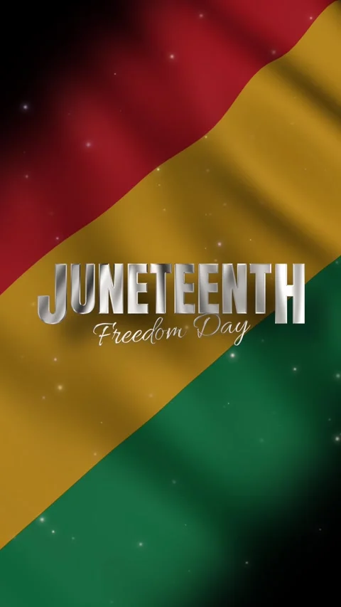 Juneteenth Freedom Day Metallic Silver Text on Waving Flag Background Stock Footage 335803437