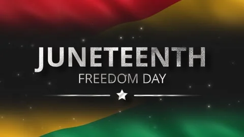 Juneteenth Freedom Day Metallic Silver Text Animation on Flag Background Stock Footage 335871729
