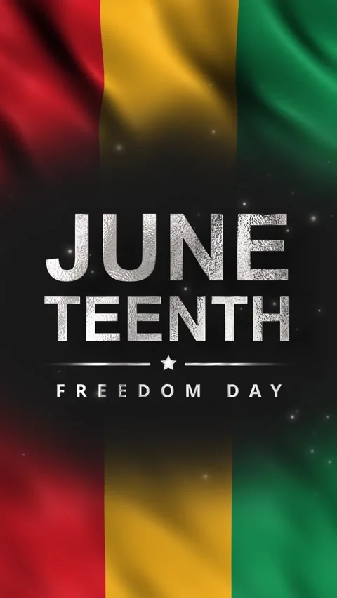 Juneteenth Freedom Day Metallic Silver Text Animation on Waving Flag Background Stock Footage 335888536