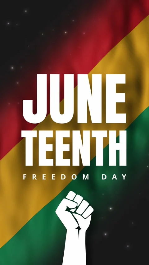Juneteenth Freedom Day Text Animation on Waving Flag Background 스톡 동영상 335804663