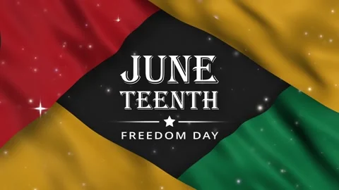 Juneteenth Freedom Day Text Animation on Pan African Colour Flag Background Stock Footage 335895772