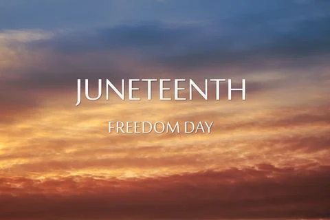 Juneteenth Freedom Day text on background of sunrise or sunset. Since 1865. Stock Photos
